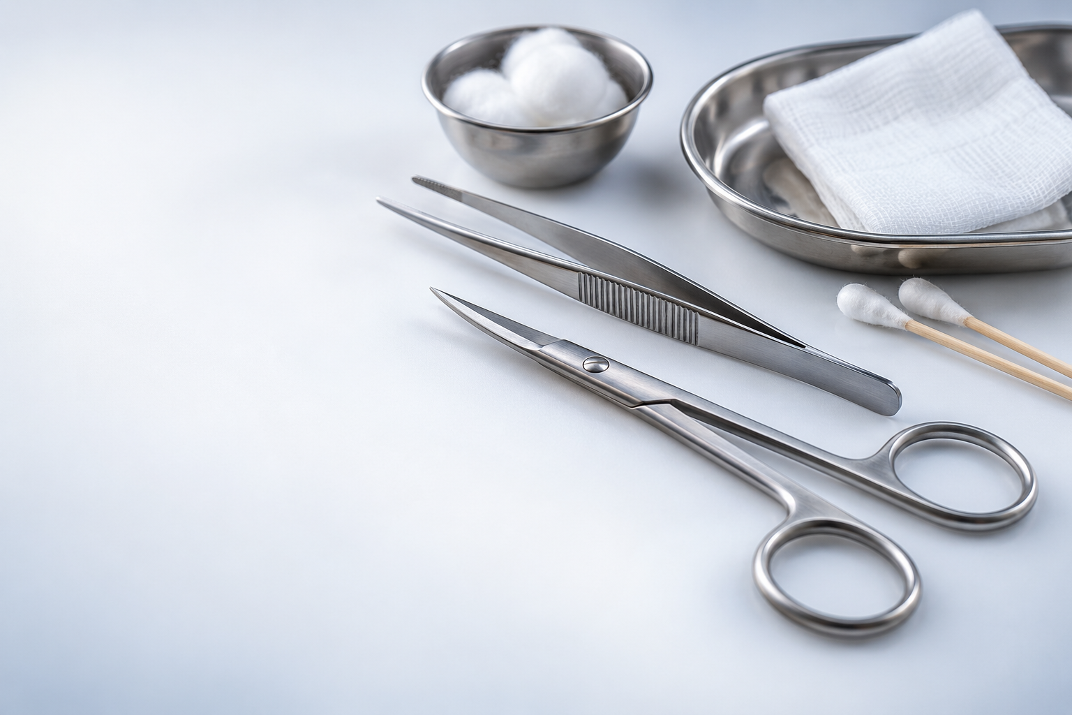 Sterile instruments prepared for stitch, staple and drain removal